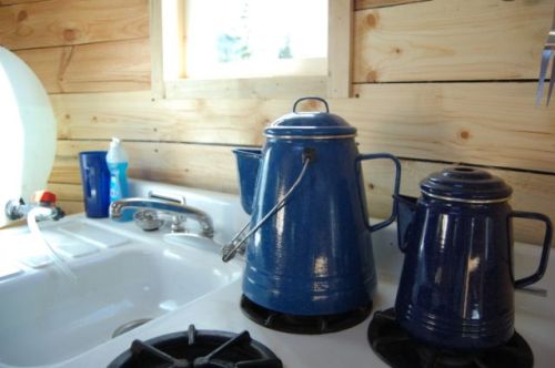 Hunting Yurt - Sink & Coffee Pots